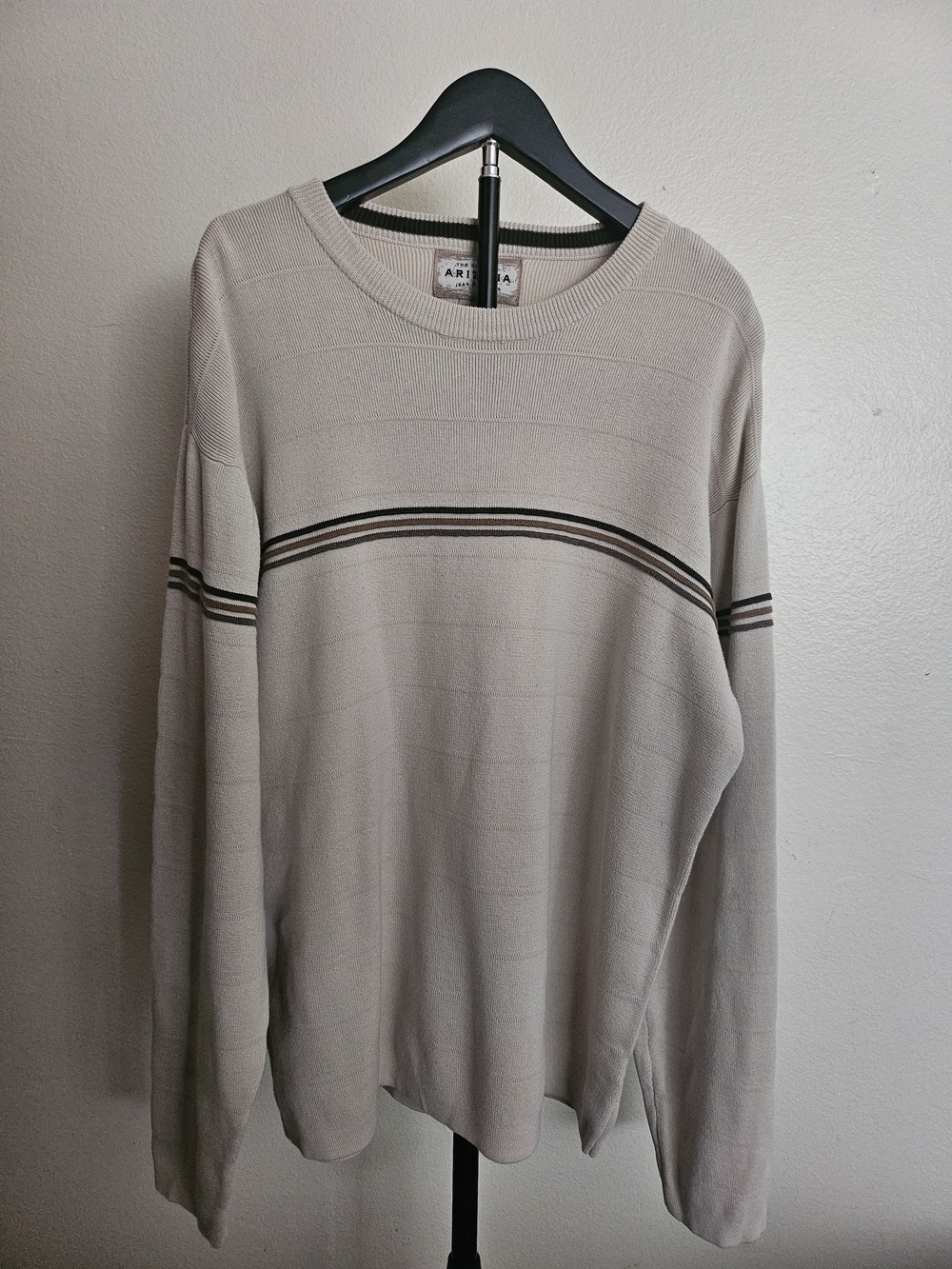 Arizona Jean Company Beige Crewneck Sweater with Brown Stripe